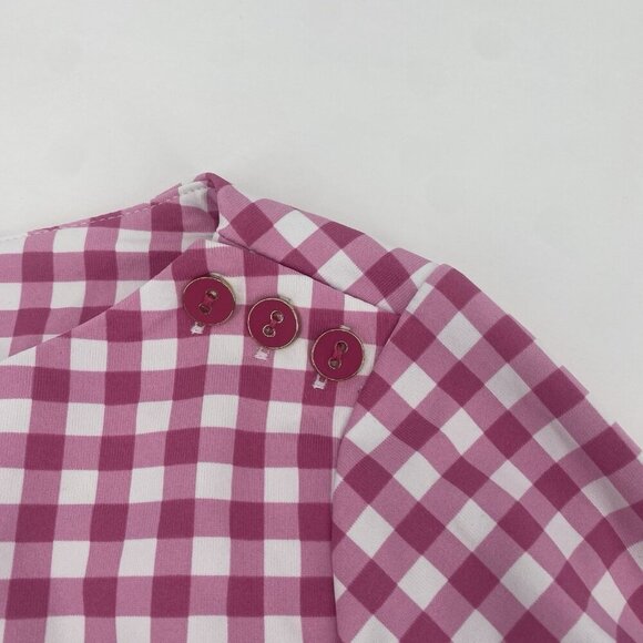 J. McLaughlin Size Small Wavesong Tee Catalina Cloth Pink White Checkered Barbie - Picture 3 of 9